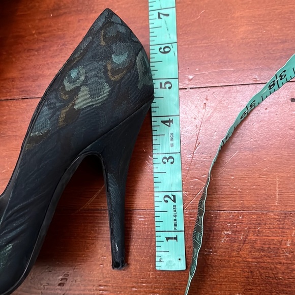 Donna Karan Collection Monarch Teal Green Silk Jacquard Peep Toe Heels Like New - Picture 11 of 15